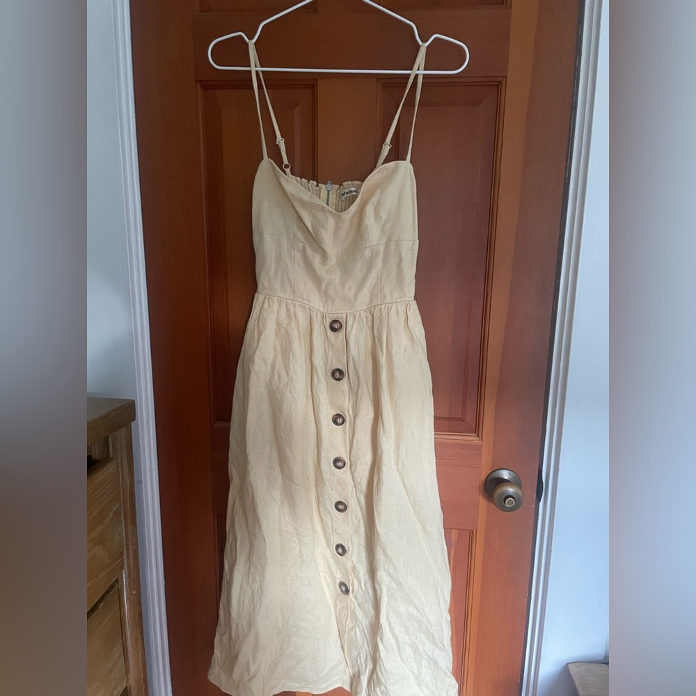 Reformation Cale Linen Midi Dress in Parmesan Size 2 - Picture 2 of 6